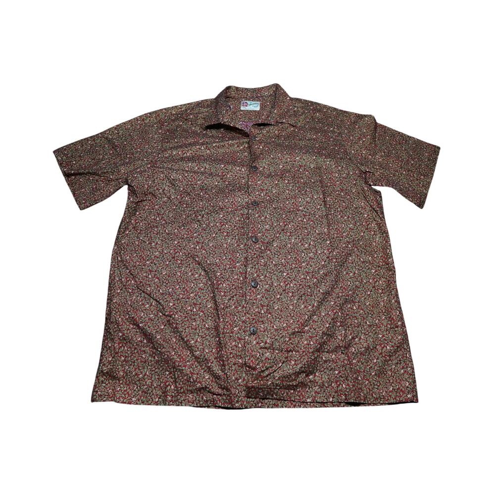 VTG Hilo Hattie Hawaiian Floral Pineapple Shirt Red Brown Men’s 2XL Hawaii Made